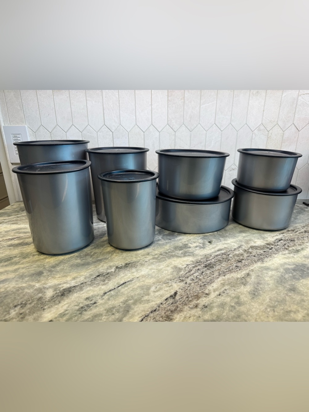 Tupperware Vintage 1980’s 16 Piece Gray Food Storage Canister Set with Lids